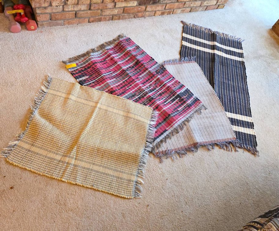Four Handwoven Rugs, Mixed Patterns, Iron County Historical Museum Affiliation