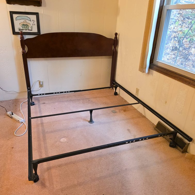 Wood Headboard and 60"x71" Metal Bed Frame with Casters