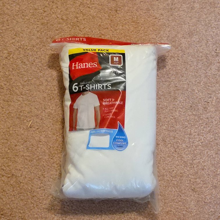 Hanes Tagless 6-Pack Medium (38-40) White T-Shirts, NIP, Value Pack
