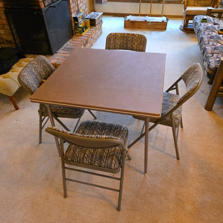 Folding Table With Four Matching Upholstered Folding Chairs