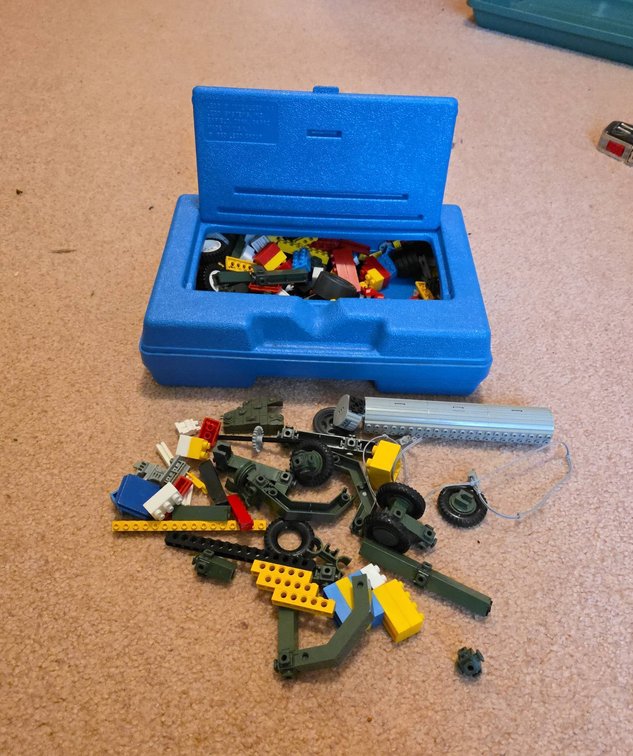 1983 LEGO Interlego Blue Case with Classic Parts and Minifigure, Made in USA