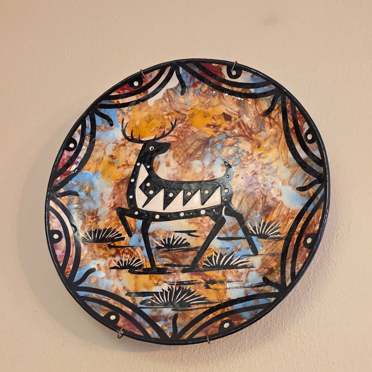Hand-Painted Ceramic Plate, Deer Motif, Signed "Mana," Williams, Arizona, 10" Diameter, 1948 & 1986