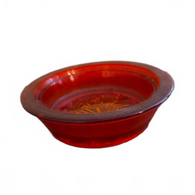 Red Pressed Glass Dish With Swirled Pattern, One Chip Noted
