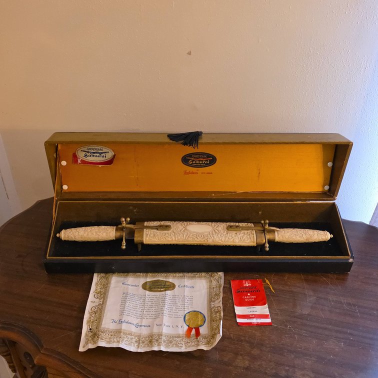 Imperial Samurai Carving Set with 8" Stainless Knife Blade, Ornate Handles, Case