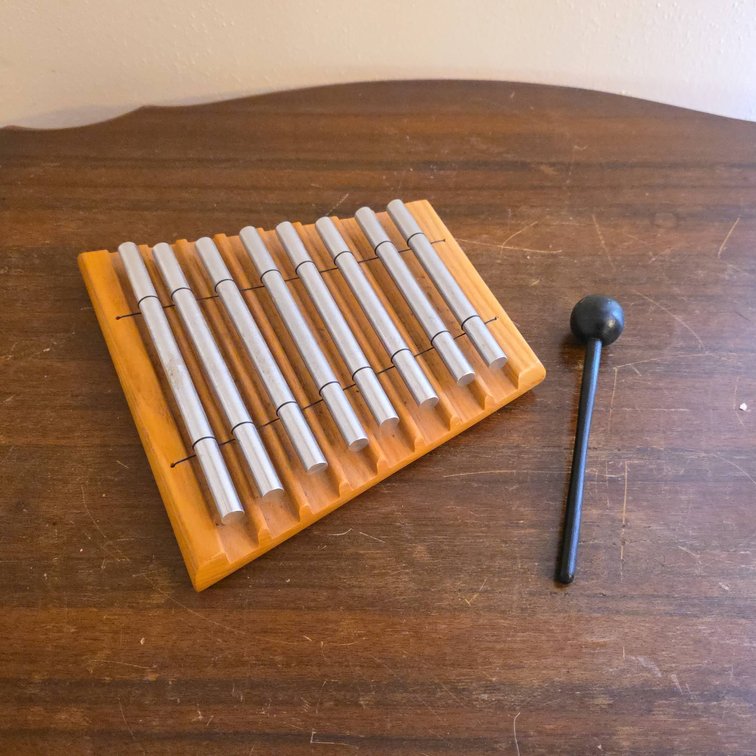 JW Stannard Xylophone Percussion Instrument with Wooden Base and Mallet, 7" x 7.5"