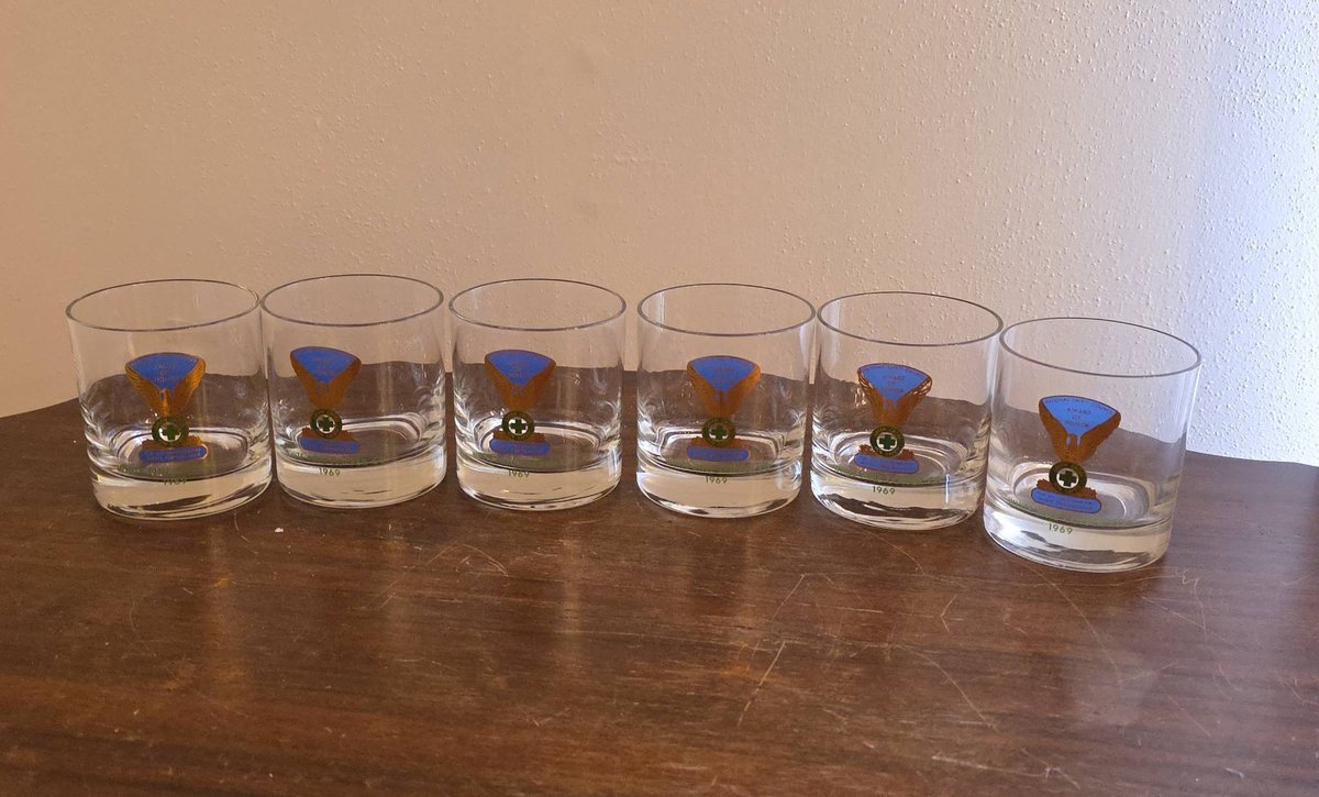 (6) National Safety Council Award Glasses White Pine Copper Co. 1967-1969 3" Tall