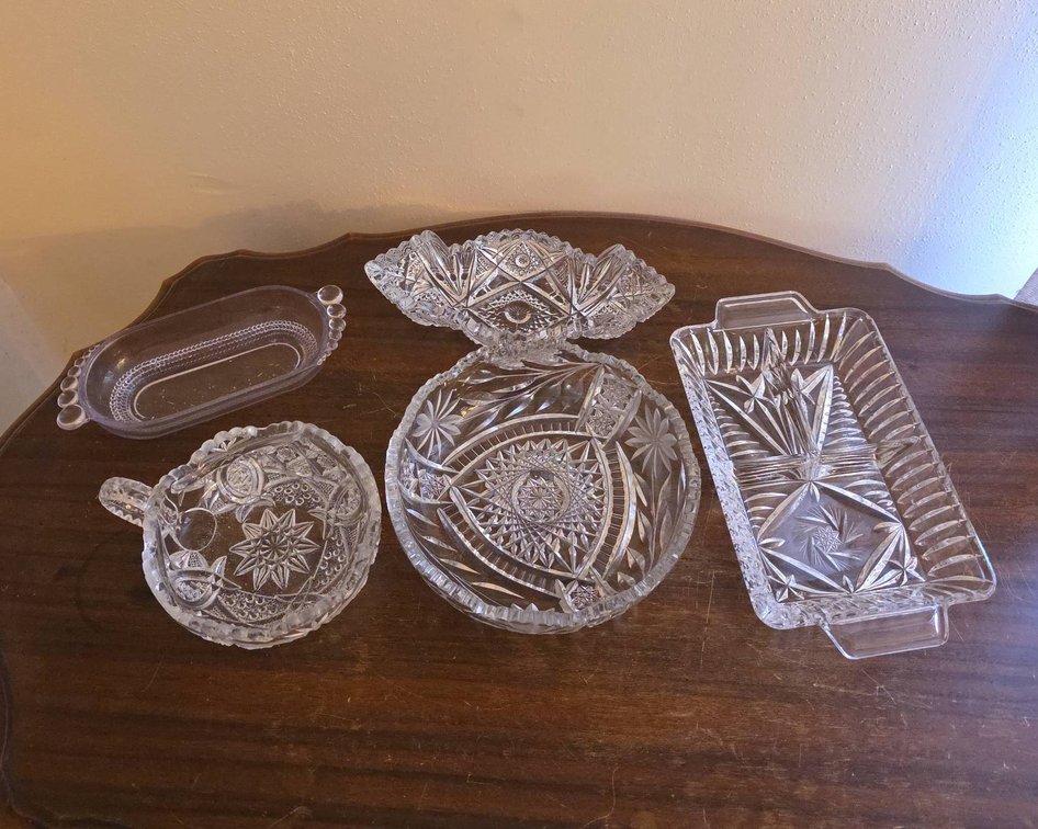 5 American Brilliant Style Cut Glass Serving Pieces