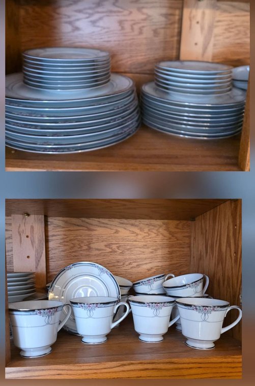 Legendary by Noritake Seance 3791 Porcelain 44-Piece Dinnerware Set, Floral and Platinum Trim