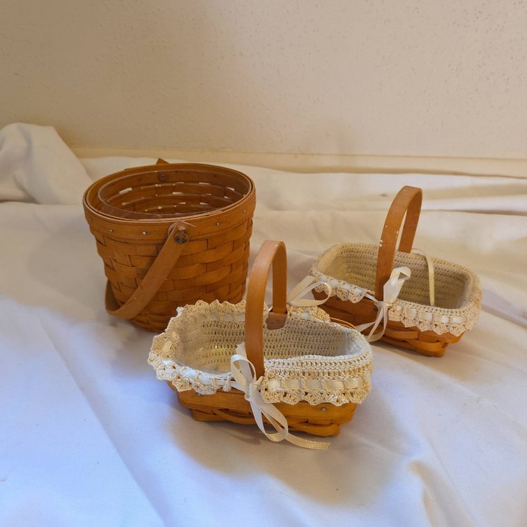 Longaberger Handwoven Baskets Group, Dresden Ohio | Inc, 5.5" Tall Basket and Two Small Baskets