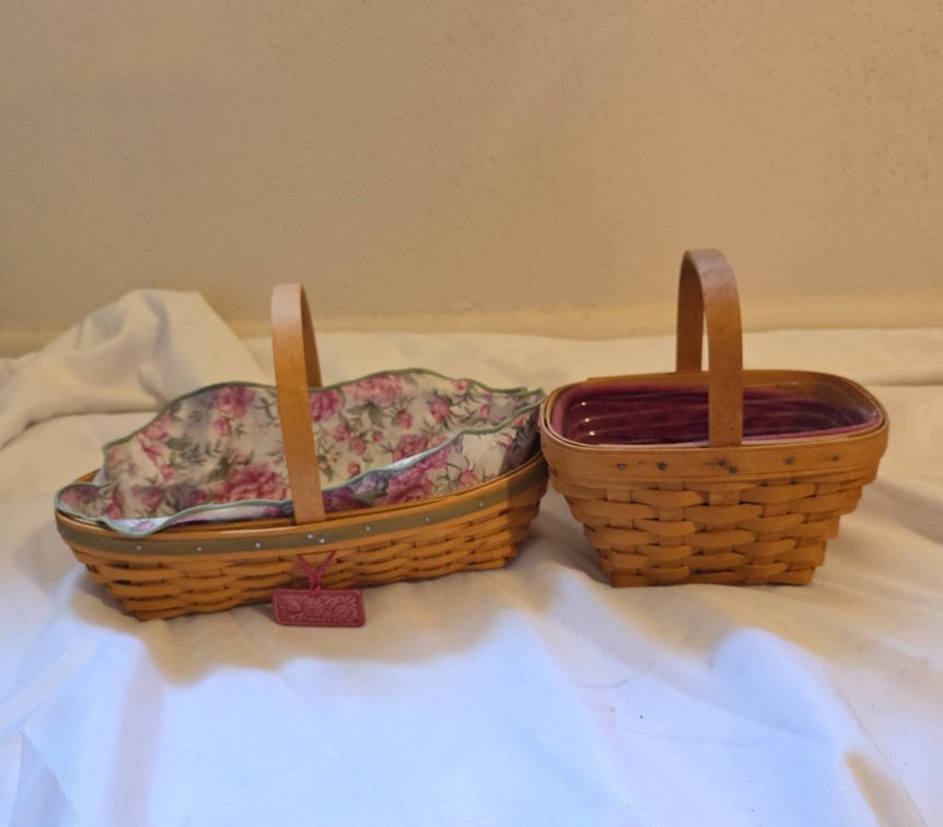Longaberger Handwoven Basket Pair | Inc, Peony 12" Basket With Liner, Protector