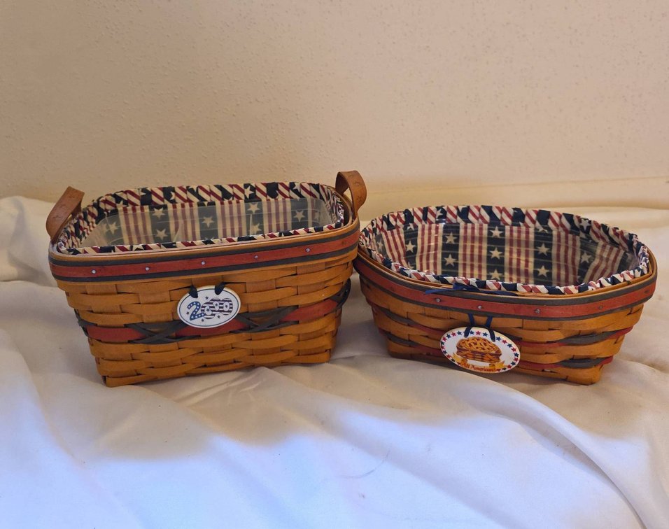 Longaberger Handwoven Patriotic Baskets With Liners and Inserts, 2000 and 1999