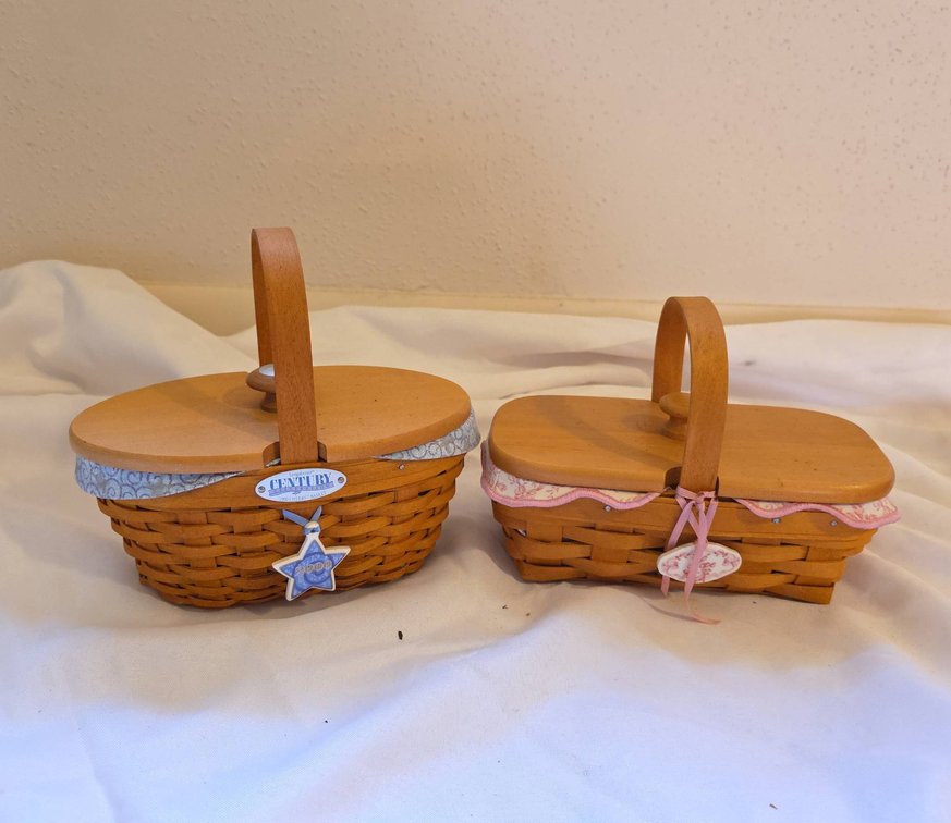 Longaberger 2000 Century Celebration Cheers Basket & Hope Basket, Handwoven, 4" Tall