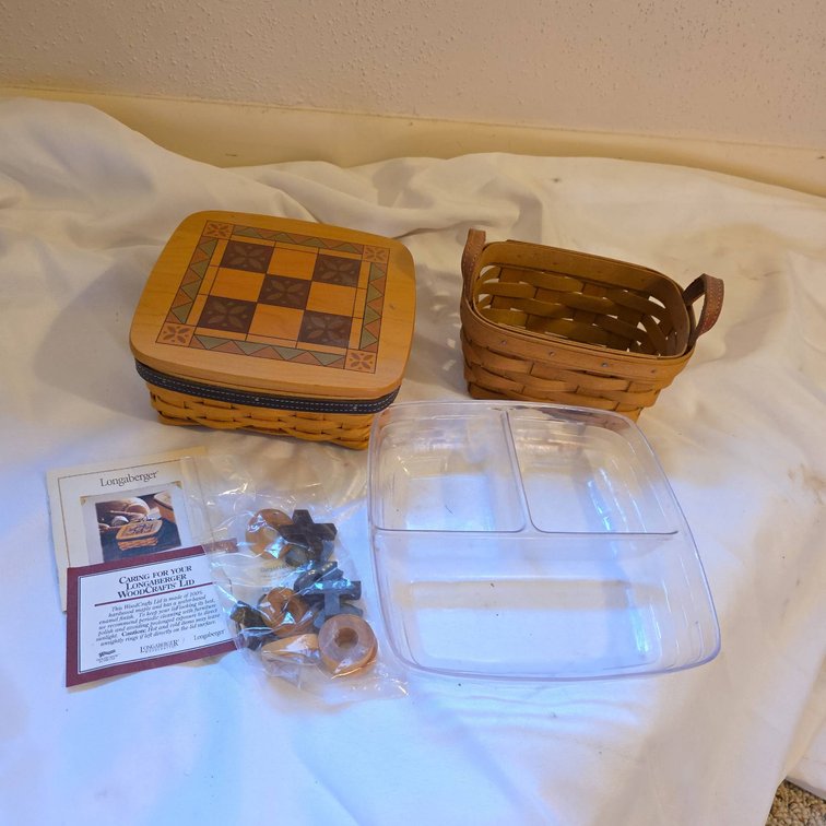 Longaberger Tic Tac Toe Basket Set With Acrylic Liner, and Additional Handwoven Basket