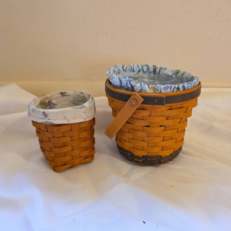 Longaberger Handwoven Baskets With Liners and Plastic Protectors, 6" Tall