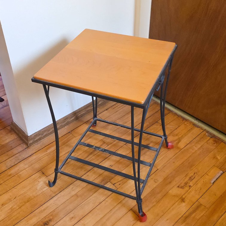 Longaberger Woodcrafts Metal Frame Side Table With Maple-Finish Top and Shelf