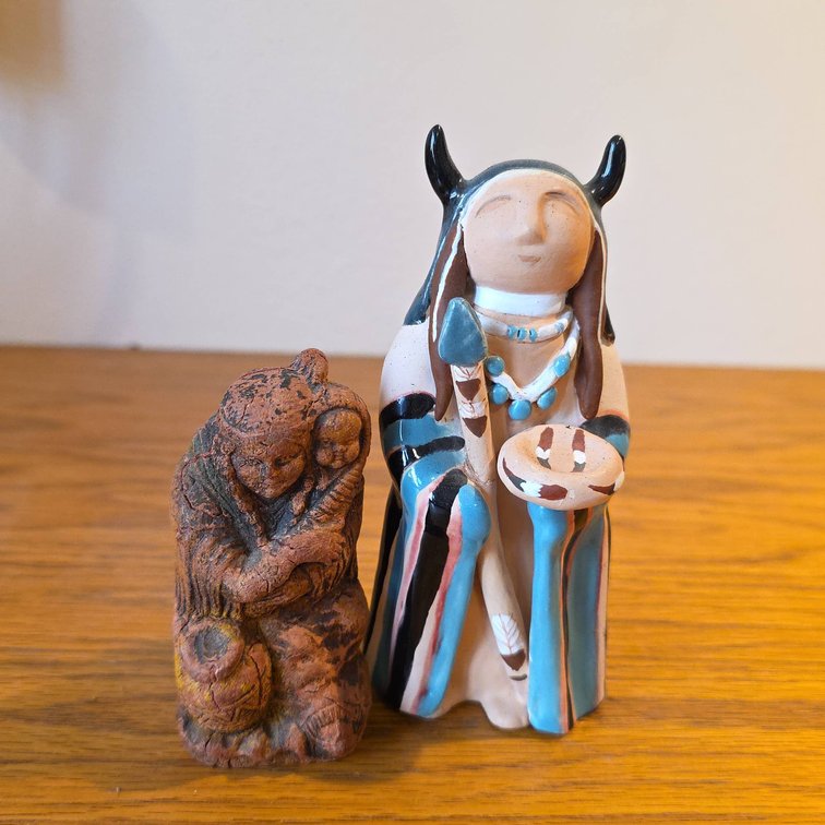 Southwestern Style Figurines | Inc, Signed Etna Pottery and 1947 Kupi Figure, Tallest 4.5"