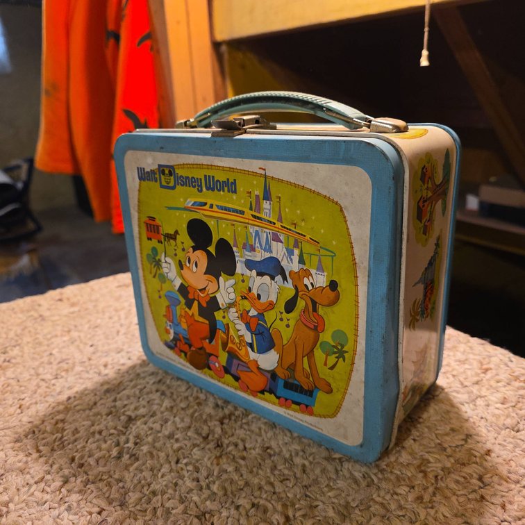 Walt Disney World Aladdin Metal Lunch Box with Thermos Featuring Mickey, Donald, Pluto