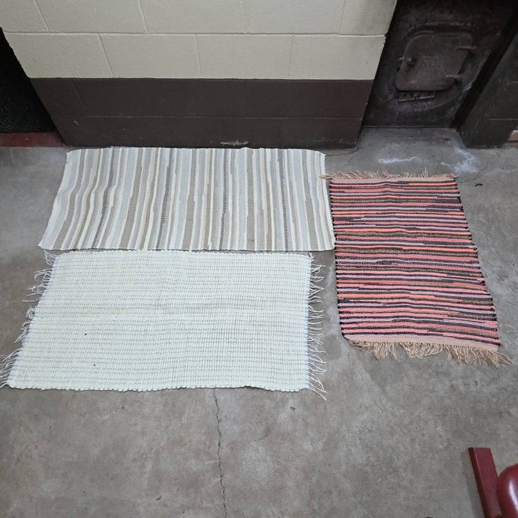 Three Handwoven Area Rugs With Fringed Edges, Assorted Neutral And Striped Designs