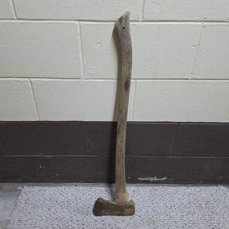 Early 20th Century Wood-Handled Single Bit Felling Axe with Weathered Steel Head