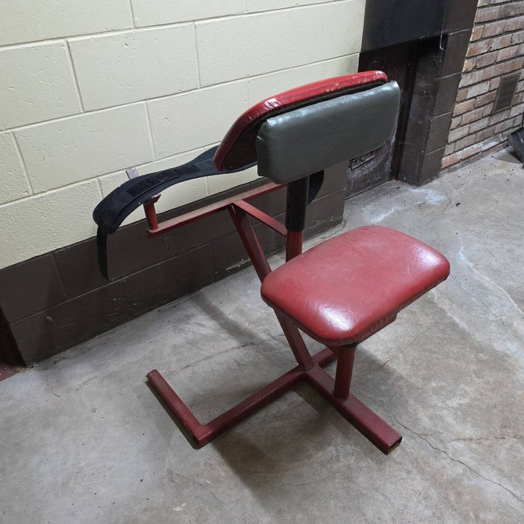 Adjustable Red Vinyl Arm Curl Bench With Schiek Weightlifting Belt, Made In USA