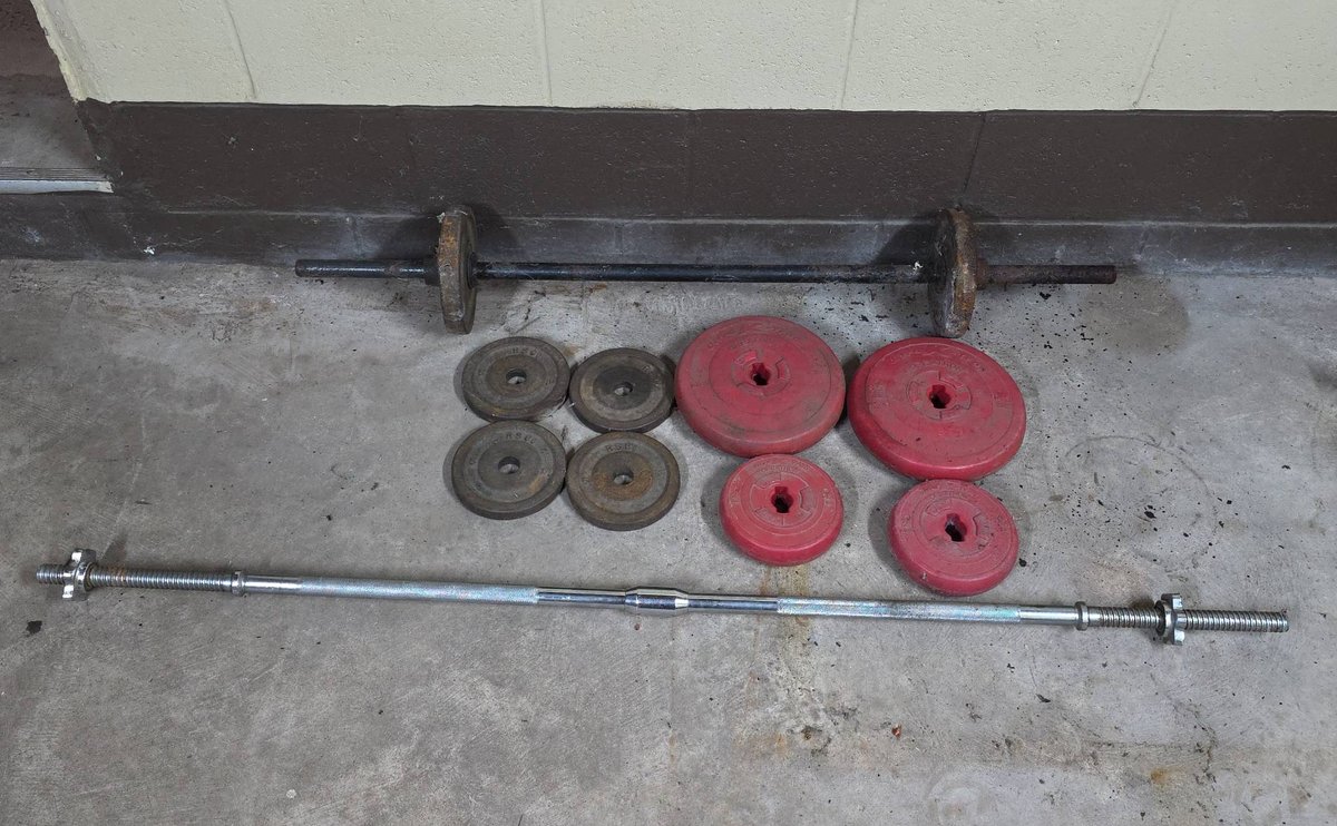 Weight Set With Ultra K-Tron Orbatron Red Plates, RSCO Iron Plates, Two Bars, And Collars
