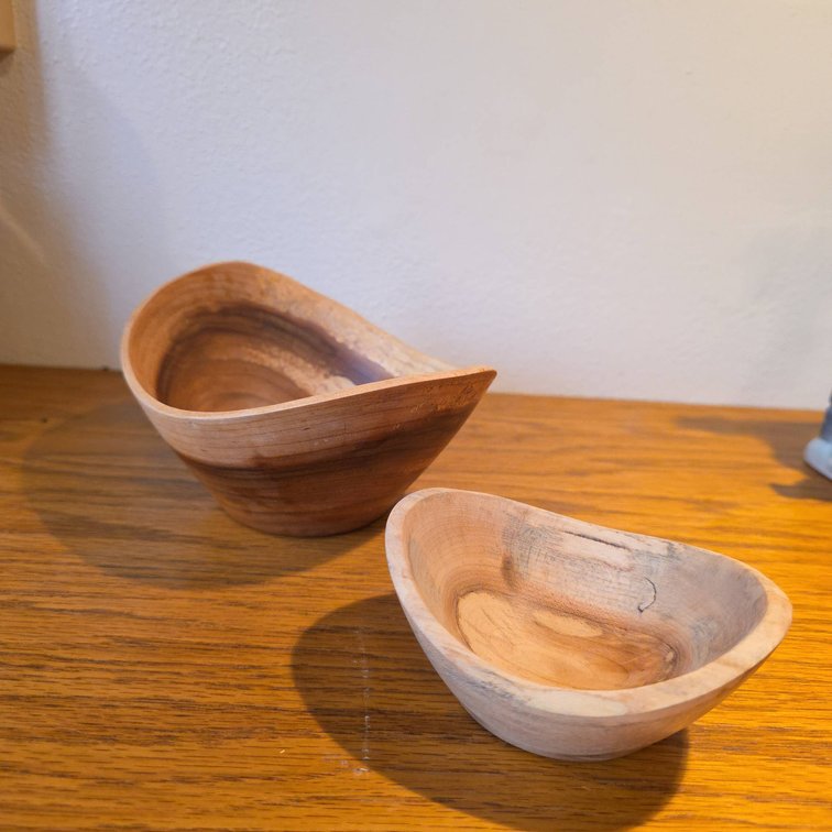 R.J. Meyer 2020 Handcarved Maple Bowls, Largest 6 in, Signed by Artist