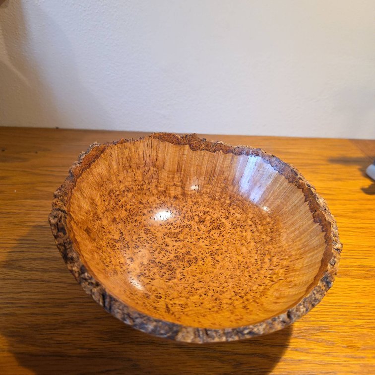 Bob Meyer 2015 Handcarved Black Ash Burl Bowl With Natural Edge, Signed