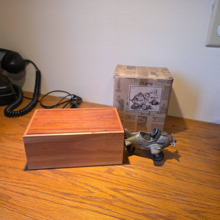 Popular Imports Cast Airplane Figurine With Box and Tiny Town Wooden Works Cherry Box