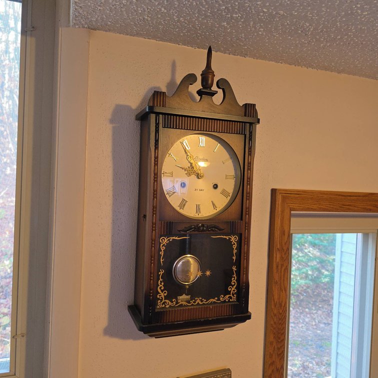 Linden 31 Day Wall Clock, Roman Numerals, Glass Panel, Pendulum, Made in Japan