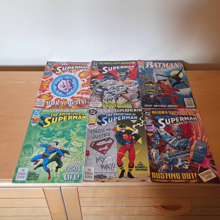 (6) DC Comics: Superman in Action, Adventures of Superman, Superman, Batman, Man of Steel