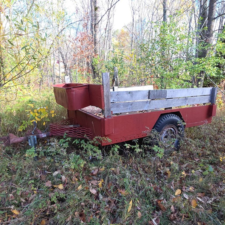 Red Utility Trailer with Wood Side Rails, Single Axle, 8 ft by 6 ft by 25 Inches, Metal Tongue Toolbox