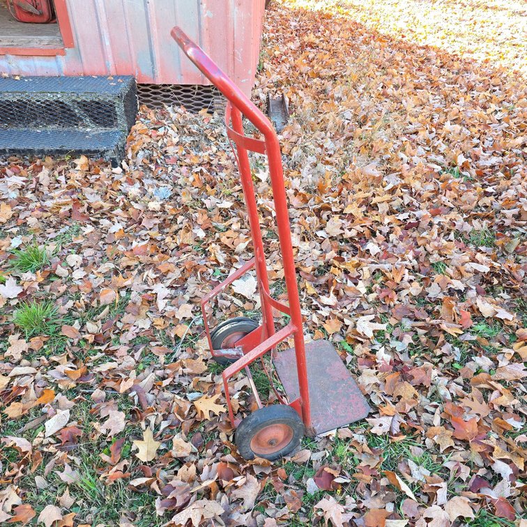 Red Steel Hand Truck with Two Wheels and Metal Toe Plate