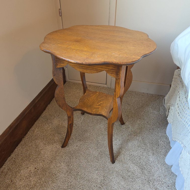 Solid Wood Vintage Side Table With Scalloped Top and Curved Legs, 24 Inch Diameter, 29 Inch Tall