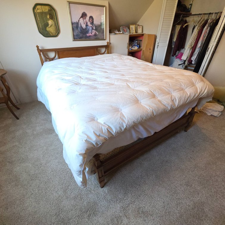 Queen Pillow Top Mattress, Box Spring, Bed Frame With Headboard, Footboard, Foam Topper, Down Comforter