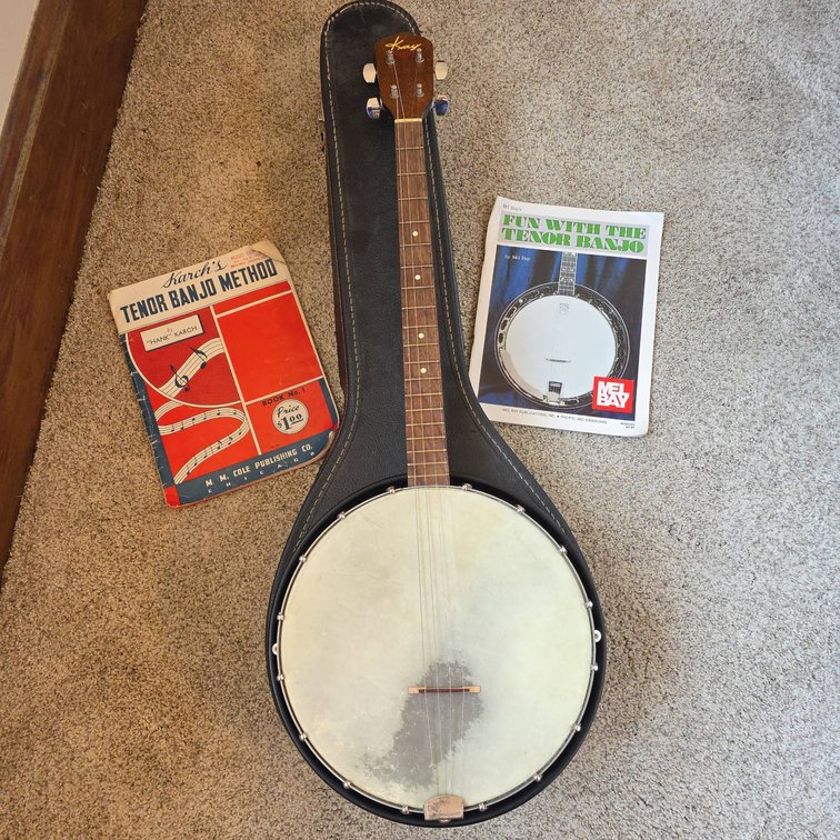 Kay Four String Banjo With Resonator, Carrying Case, Two Banjo Learning Books, Extra Tuning Knobs