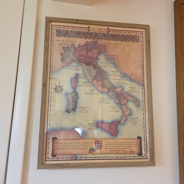 Framed Map Print "La Vera Cucina" Italian Regional Cuisine, 19"x25"