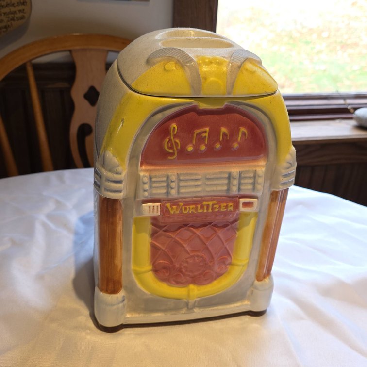 Wurlitzer Jukebox Ceramic Cookie Jar, Retro Style, Removable Lid