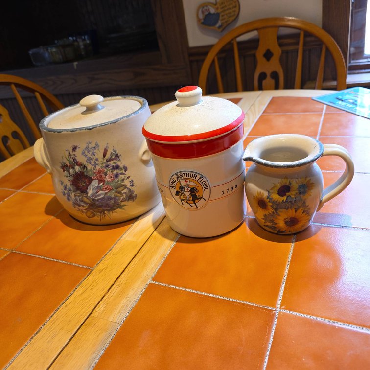 Three-Piece Kitchen Crock and Pitcher Set, Tallest 6", Chantal King Arthur Flour, Home & Garden Party USA