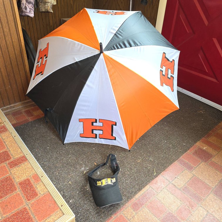 Hurley Wisconsin High School Visor and Multicolor Umbrella Set, Vintage School Spirit Items