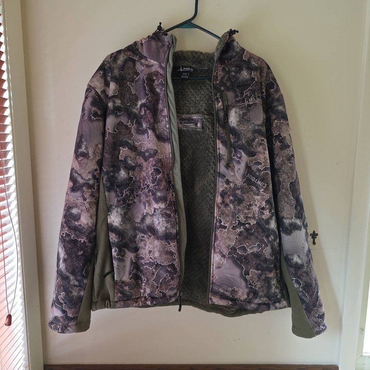 Men's Habit Camouflage Hooded Jacket XL Microfiber Outer With Fleece Liner And Zippered Pockets