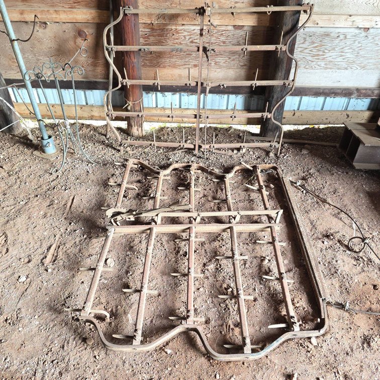 Two-Piece Tractor Drag Harrow, Each Section Approximately 5 ft by 51 in, Metal Farm Implement