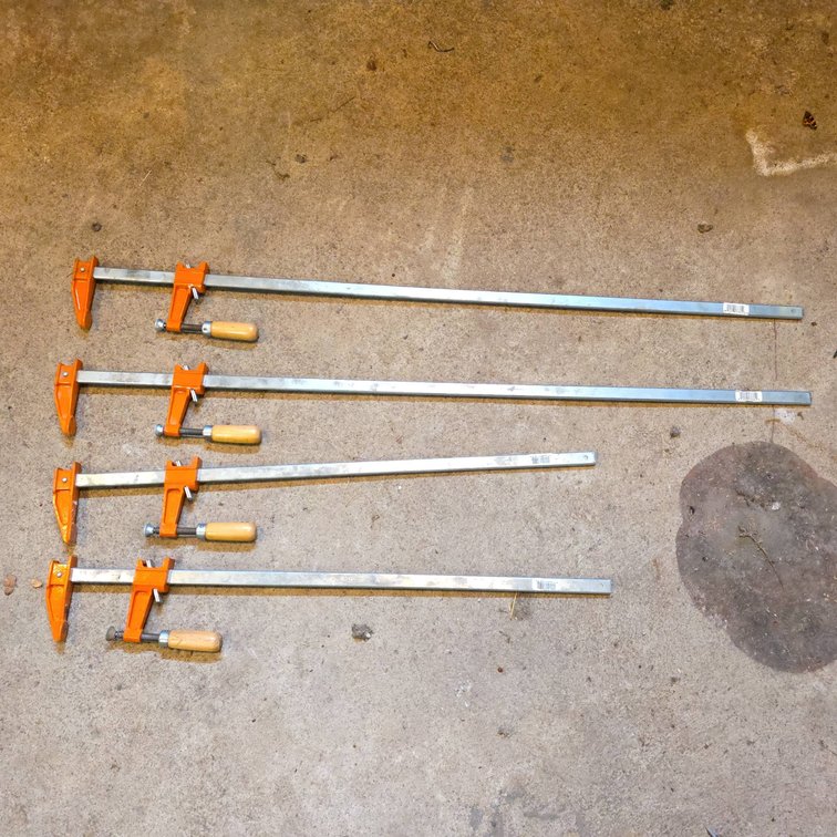 Four Bar Clamps with Wooden Handles, Longest Clamp Measures 36 Inches