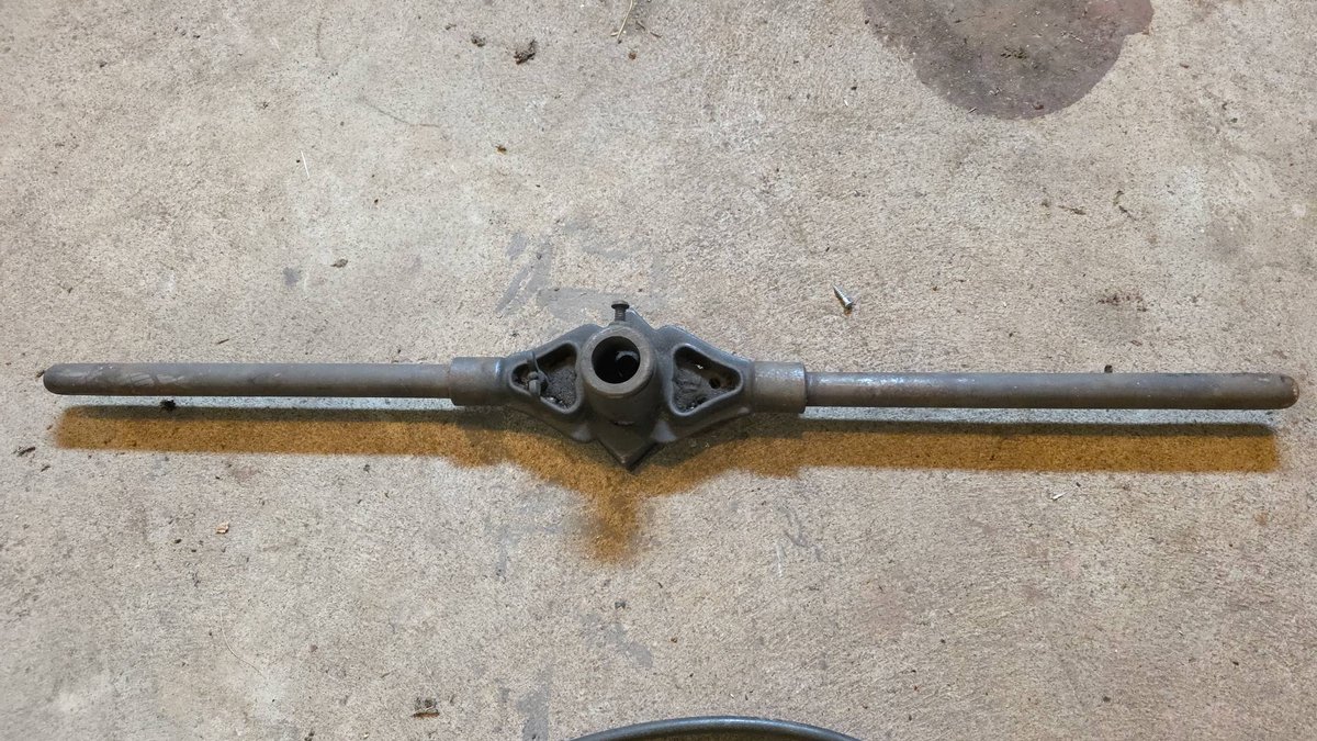 Montgomery Ward & Co. Pipe Threader with Dual Handles and Central Die in Heavy Cast Iron Construction