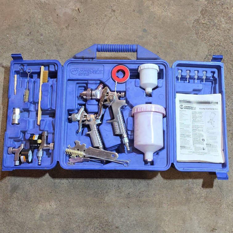Campbell Hausfeld Spray Gun Kit With Two Spray Guns, Cups, Cleaning Tools, Case and Original Instructions