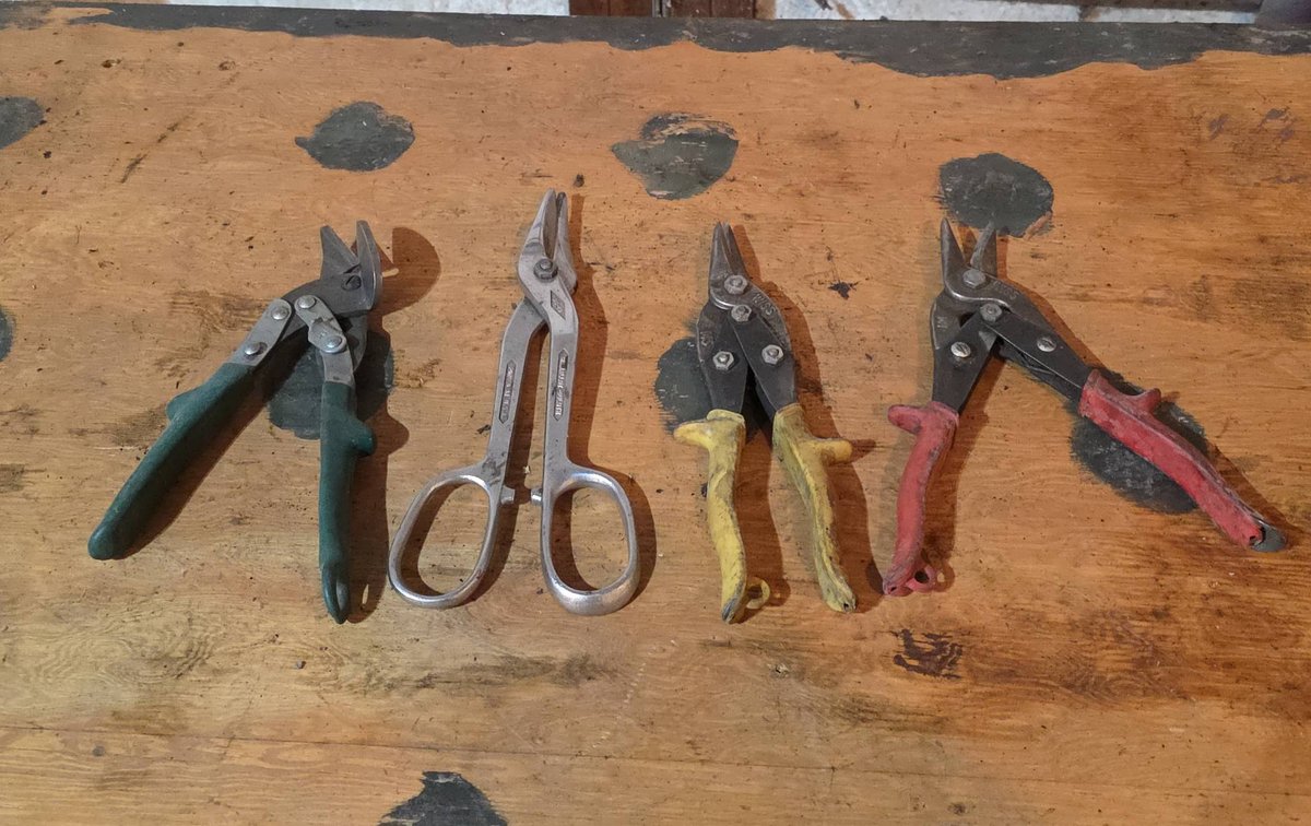 (4) Pairs Assorted Aviation Snips and Shears With Colored Handles and Metal Construction