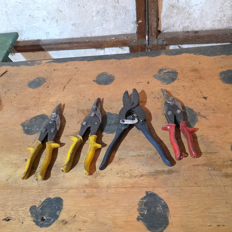 (4) Pairs Tin Snips and Aviation Shears, Includes Midwest Locking Plier, Red and Yellow Handles