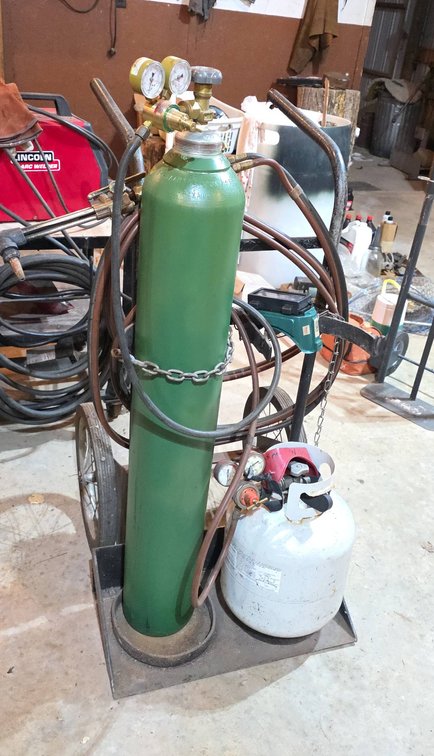 Oxygen and Propane Cutting Torch Set with Dual Gauges and Wheeled Cart