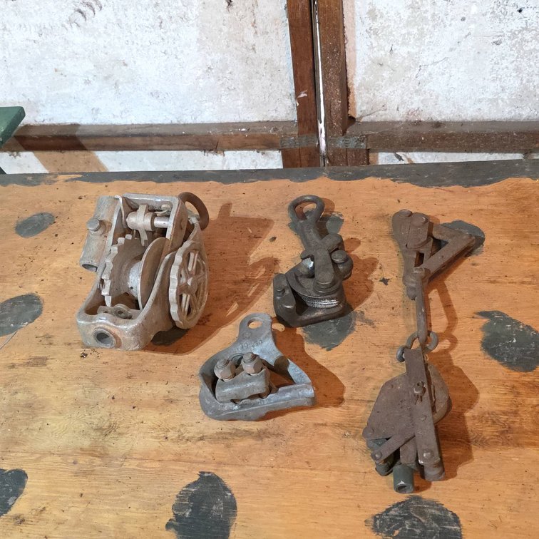Vintage Cable Pullers, Wire Grips, and Block Pulleys Industrial Lot