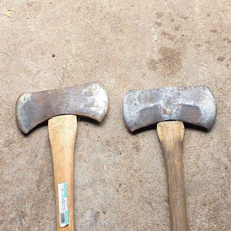(2) Double Bit Axes with Hickory Handles, Seymour Mfg Co. Link Handle Division, Made in USA