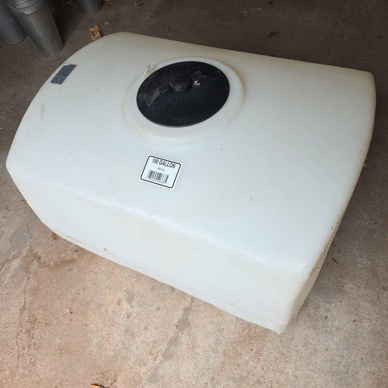 100 Gallon Plastic Holding Tank with Screw Lid, Outlet Valve, Rectangular Utility Design